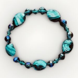 Bohemian Teal Green Stretch Bracelet Swirled Glass & Faceted Beads Artsy Fairy
